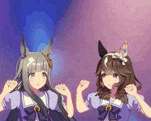 two anime girls are standing next to each other and one has a crown on her head