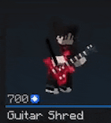 a pixel art of a person playing a guitar with the words `` guitar shred '' written below it .