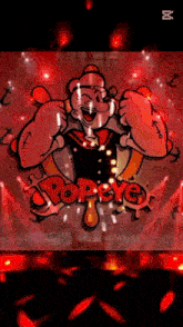 a cartoon of popeye with a red background