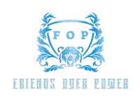 a logo for friends over power with a bear on it