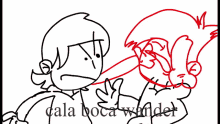 a black and white drawing of a man with the words cala boca wander below him