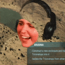 a picture of a woman with headphones on her head and the words arizona on the bottom