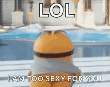 a picture of a minion with a caption that says lol i am too sexy for you