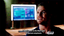a man says " i don 't want to be that type of person anymore " in front of a computer screen