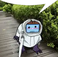 a drawing of a monster with a speech bubble