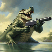 Crocodile Get Out Of My Property GIF - Crocodile Get Out Of My Property Gun GIFs