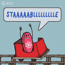 a cartoon of a coin on a roller coaster with a speech bubble that says staaaaablll
