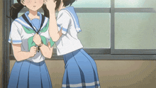 two anime girls are standing next to each other