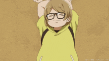 a cartoon character with glasses and a yellow shirt has a lightning bolt behind him