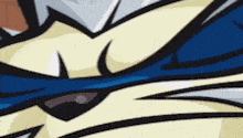 a close up of a cartoon character 's face with a blue scarf around his face .