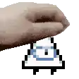 a hand is holding a pixel art drawing of a triangle .