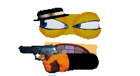 a cartoon face with a hat and a gun