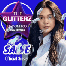a poster for the glitterz shows a woman in front of a star