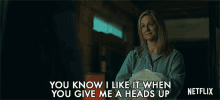 You Know I Like It When You Give Me A Heads Up Laura Linney GIF - You Know I Like It When You Give Me A Heads Up Laura Linney Wendy Byrde GIFs