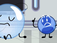 a cartoon character with a sad face is standing next to another character with a sad face