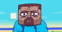 a cartoon of a man with a square head and a blue shirt