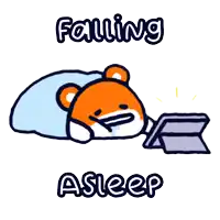 a cartoon of a bear falling asleep with a tablet