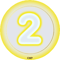 a yellow circle with a white number 2 inside of it