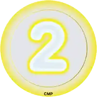 a yellow circle with a white number 2 inside of it