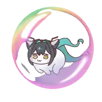 a cartoon character is floating in a rainbow colored circle