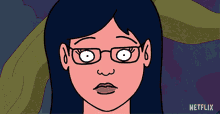 a cartoon of a woman with glasses and a netflix logo in the corner