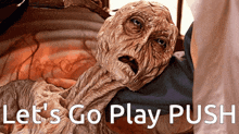 a picture of a mummy with the words let 's go play push below it