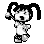 a black and white pixel art drawing of a girl with pigtails and a ponytail .