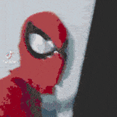 a pixel art drawing of a spider man standing next to a wall .