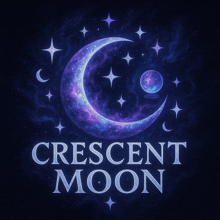 a logo for crescent moon with a purple crescent moon and stars