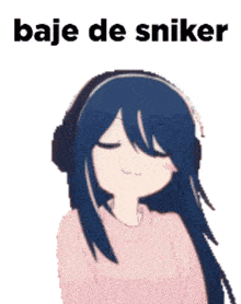 a cartoon girl wearing headphones and a pink sweater with the words baje de snicker written above her