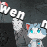 a cartoon drawing of a man and a cat with the word wen written on the top