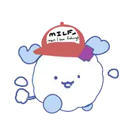 a cartoon character wearing a red hat that says " milf man i love fishing "