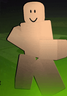 a cartoon character with a smiling face is standing on a green surface