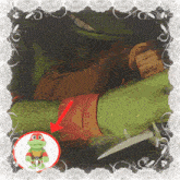 a picture of a teenage mutant ninja turtle with a red arrow pointing to the turtle
