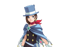 a cartoon character with a blue top hat and a blue cape