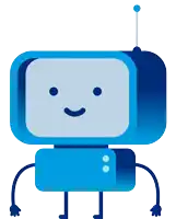 a cartoon illustration of a blue robot with a smile on its face