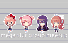 a poster for a mega slur group meetup with four anime girls