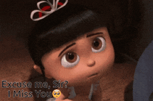 a cartoon girl with a bow in her hair says excuse me sir