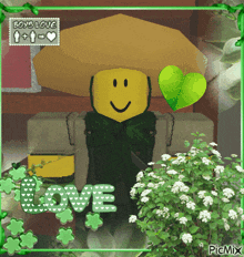 a picture of a cartoon character with the word love written on it