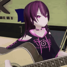 a girl with purple hair and a hoodie that says uci ungk