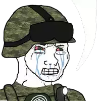 a cartoon of a soldier with tears on his face