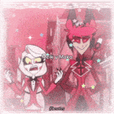 a couple of cartoon characters are standing next to each other and the words meik y mako are above them