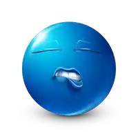 a blue smiley face with its eyes closed and its mouth open