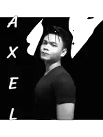 a black and white photo of a man with the letters a x e and l on the bottom