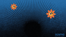 a blue background with two flowers and the word renpho