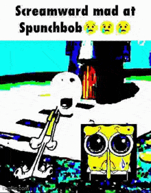 a cartoon of spongebob and snoopy screaming at spongebob .