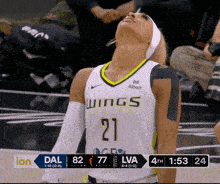 a female basketball player wearing a number 21 jersey