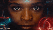 a close up of a woman 's face with the words ironheart on the bottom right