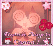 a pixel art of a girl with the words rotten angels canon