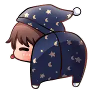a cartoon drawing of a person wearing a sleep cap